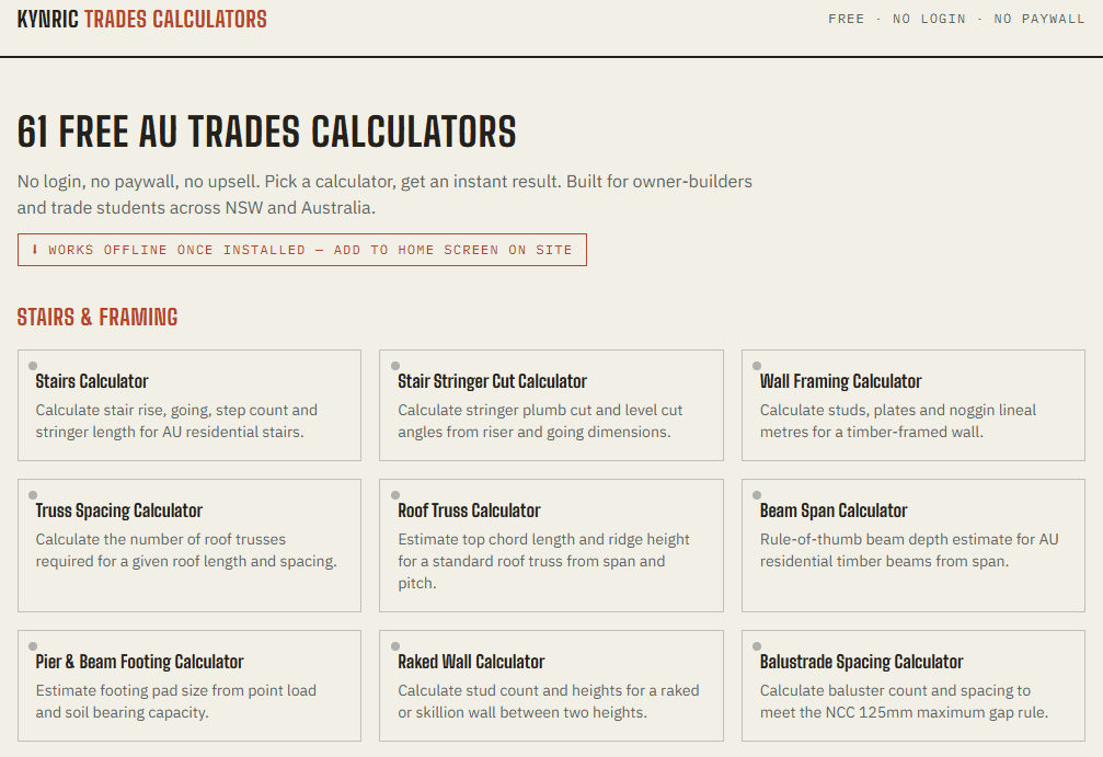 Kynric Trades Calculators screenshot